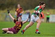 19 November 2017; Martha Carter of Carnacon in action against Lynda Donnelly of St Macartan's during the All-Ireland Ladies Football Senior Club Championship Semi-Final match between St Macartan's and Carnacon at Fr. Hackett Park in Augher, Tyrone. Photo by Oliver McVeigh/Sportsfile