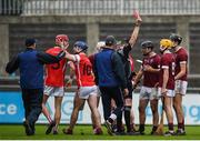 19 November 2017; Jack O'Connor of St. Martin's is shown a red card by referee David Hughes during the AIB Leinster GAA Hurling Senior Club Championship Semi-Final match between Cuala and St Martin's GAA Club at Parnell Park in Dublin. Photo by Cody Glenn/Sportsfile