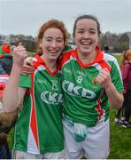 19 November 2017; Emma Cosgrove and Erina Flannery of Carnacon celebrate after the All-Ireland Ladies Football Senior Club Championship Semi-Final match between St Macartan's and Carnacon at Fr. Hackett Park in Augher, Tyrone. Photo by Oliver McVeigh/Sportsfile