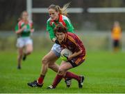 19 November 2017; Shauna McGirr of St Macartan's in action against Sharon McGing of Carnacon during the All-Ireland Ladies Football Senior Club Championship Semi-Final match between St Macartan's and Carnacon at Fr. Hackett Park in Augher, Tyrone. Photo by Oliver McVeigh/Sportsfile