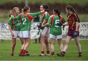 19 November 2017; Marie Corbett, left, Sharon McGing, Erina Flannery and Michelle McGing of Carnacon celebrate at the final whistle of the All-Ireland Ladies Football Senior Club Championship Semi-Final match between St Macartan's and Carnacon at Fr. Hackett Park in Augher, Tyrone. Photo by Oliver McVeigh/Sportsfile