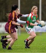 19 November 2017; Cora Staunton of Carnacon in action against Maura Donnelly of St Macartan's during the All-Ireland Ladies Football Senior Club Championship Semi-Final match between St Macartan's and Carnacon at Fr. Hackett Park in Augher, Tyrone. Photo by Oliver McVeigh/Sportsfile