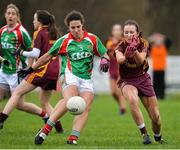 19 November 2017; Martha Carter of Carnacon in action against Slaine McCarroll of St Macartan's during the All-Ireland Ladies Football Senior Club Championship Semi-Final match between St Macartan's and Carnacon at Fr. Hackett Park in Augher, Tyrone. Photo by Oliver McVeigh/Sportsfile