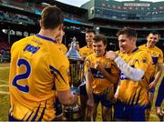 19 November 2017; Clare players, from left, Patrick O’Connor, Shane O’Donnell and Ian Galvin celebrate with the Players Champions Cup after the AIG Super 11's Fenway Classic Final match between Clare and Galway at Fenway Park in Boston, MA, USA. Photo by Brendan Moran/Sportsfile