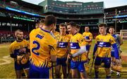 19 November 2017; Clare players, from left, Patrick O’Connor, Shane O’Donnell and Ian Galvin celebrate with the Players Champions Cup after the AIG Super 11's Fenway Classic Final match between Clare and Galway at Fenway Park in Boston, MA, USA. Photo by Brendan Moran/Sportsfile