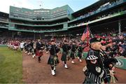 19 November 2017; The Galway and Dublin teams walk behind the Greater Boston Firefighters Pipe and Drum Band during the parade prior to the AIG Super 11's Fenway Classic Semi-Final match between Dublin and Galway at Fenway Park in Boston, MA, USA. Photo by Brendan Moran/Sportsfile