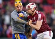 19 November 2017; Donal Touhey of Clare holds off the challenge of Conor Cooney of Galway during the AIG Super 11's Fenway Classic Final match between Clare and Galway at Fenway Park in Boston, MA, USA. Photo by Brendan Moran/Sportsfile