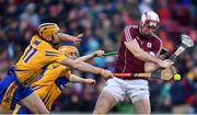 19 November 2017; Conor Cooney of Galway in action against David McInerney and Podge Collins of Clare during the AIG Super 11's Fenway Classic Final match between Clare and Galway at Fenway Park in Boston, MA, USA. Photo by Brendan Moran/Sportsfile