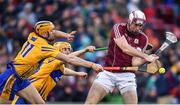 19 November 2017; Conor Cooney of Galway in action against David McInerney and Podge Collins of Clare during the AIG Super 11's Fenway Classic Final match between Clare and Galway at Fenway Park in Boston, MA, USA. Photo by Brendan Moran/Sportsfile