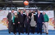 22 November 2017; In attendance as Basketball Ireland officially announce the venue for FIBA 2018 Women’s European Championship for Small Countries are Cllr. Terry Shannon, Deputy Lord Mayor, with, from left, Bernard O'Byrne, Secretary General of Basketball Ireland, Danielle O'Leary of Ireland, Grainne Dwyer of Ireland, Bernard Allen, Sport Ireland Board Member, Francis O'Sullivan, Ireland Assistant Coach, Claire Rockall of Ireland, Theresa Walsh, President of Basketball Ireland, Grace O'Sullivan, Ireland Manager, John Mullins, CEO Amarenco, Patsy Ryan, General Manager of the Mardyke Arena UCC and Mark Scannell, Ireland head coach, at Mardyke Arena in Cork.