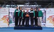 22 November 2017; In attendance as Basketball Ireland officially announce the venue for FIBA 2018 Women’s European Championship for Small Countries is, Cllr. Terry Shannon, Deputy Lord Mayor, with from left, Francis O'Sullivan, Ireland Assistant Coach, Grainne Dwyer of Ireland, Danielle Leary of Ireland, Grace O'Sullivan, Ireland manager, Claire Rockall of Ireland and Mark Scannell, Ireland head coach, at Mardyke Arena in Cork. Photo by Sam Barnes/Sportsfile
