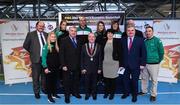 22 November 2017; In attendance as Basketball Ireland officially announce the venue for FIBA 2018 Women’s European Championship for Small Countries are Cllr. Terry Shannon, Deputy Lord Mayor, with, from left, Bernard O'Byrne, Secretary General of Basketball Ireland, Danielle O'Leary of Ireland, Grainne Dwyer of Ireland, Bernard Allen, Sport Ireland Board Member, Francis O'Sullivan, Ireland Assistant Coach, Claire Rockall of Ireland, Theresa Walsh, President of Basketball Ireland, Grace O'Sullivan, Ireland Manager, John Mullins, CEO Amarenco, Patsy Ryan, General Manager of the Mardyke Arena UCC and Mark Scannell, Ireland head coach, at Mardyke Arena in Cork.