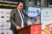 22 November 2017; Bernard O'Byrne, Secretary General of Basketball Ireland, speaking as Basketball Ireland officially announce the venue for FIBA 2018 Women’s European Championship for Small Countries at Mardyke Arena in Cork. Photo by Sam Barnes/Sportsfile