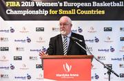 22 November 2017; Patsy Ryan, General Manager of the Mardyke Arena UCC, speaking as Basketball Ireland officially announce the venue for FIBA 2018 Women’s European Championship for Small Countries at Mardyke Arena in Cork. Photo by Sam Barnes/Sportsfile