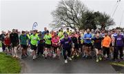 18 November 2017; Galway GAA footballer, Damien Comer at the start of the Oranmore parkrun where Vhi hosted a special event to celebrate their partnership with parkrun Ireland. Comer was on hand to lead the warm up for parkrun participants before completing the 5km course alongside newcomers and seasoned parkrunners alike. Vhi provided walkers, joggers, runners and volunteers at Oranmore parkrun with a variety of refreshments in the Vhi Relaxation Area at the finish line. A qualified physiotherapist was also available to guide participants through a post event stretching routine to ease those aching muscles. To register for a parkrun near you visit www.parkrun.ie. Photo by Piaras Ó Mídheach/Sportsfile