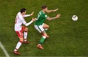 14 November 2017; Jeff Hendrick of Republic of Ireland in action against Andreas Christensen of Denmark during the FIFA 2018 World Cup Qualifier Play-off 2nd leg match between Republic of Ireland and Denmark at Aviva Stadium in Dublin. Photo by Brendan Moran/Sportsfile