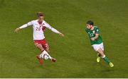 14 November 2017; Yussuf Poulsen of Denmark in action against Harry Arter of Republic of Ireland during the FIFA 2018 World Cup Qualifier Play-off 2nd leg match between Republic of Ireland and Denmark at Aviva Stadium in Dublin. Photo by Brendan Moran/Sportsfile