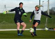 24 November 2017; Marie Hourihan and Denise O'Sullivan, right, during a Republic of Ireland training session at the FAI National Training Centre in Abbotstown, Dublin. Photo by Stephen McCarthy/Sportsfile