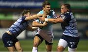 24 November 2017; Tom Farrell of Connacht is tackled by Jarrod Evans and Corey Domachowski of Cardiff Blues during the Guinness PRO14 Round 9 match between Cardiff Blues and Connacht at Arms Park in Cardiff, Wales. Photo by Gareth Everett/Sportsfile