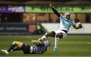 24 November 2017; Niyi Adeolokun of Connacht is tackled by Tom James of Cardiff Blues during the Guinness PRO14 Round 9 match between Cardiff Blues and Connacht at Arms Park in Cardiff, Wales. Photo by Gareth Everett/Sportsfile