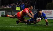 24 November 2017; Isa Nacewa of Leinster scores his side's sixth try despite the best efforts of Ashton Hewitt of Dragons during the Guinness PRO14 Round 9 match between Leinster and Dragons at the RDS Arena in Dublin. Photo by Brendan Moran/Sportsfile