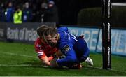 24 November 2017; Rory O'Loughlin of Leinster scores his side's eight try during the Guinness PRO14 Round 9 match between Leinster and Dragons at the RDS Arena in Dublin. Photo by Brendan Moran/Sportsfile