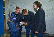 24 November 2017; Leinster players Bryan Byrne, Josh van der Flier and James Lowe with supporters in Autograph Alley ahead of the Guinness PRO14 Round 9 match between Leinster and Dragons at the RDS Arena in Dublin. Photo by Ramsey Cardy/Sportsfile