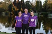 25 November 2017; Brighid Smyth, Vhi, left, with Vhi ambassador and Olympian David Gillick and Wexford Camogie player Sarah O’Connor before the Johnstown parkrun where Vhi hosted a special event to celebrate their partnership with parkrun Ireland. Vhi ambassador and Olympian David Gillick and Wexford Camogie player Sarah O’Connor were on hand to lead the warm up for parkrun participants before completing the 5km course alongside newcomers and seasoned parkrunners alike. Vhi provided walkers, joggers, runners and volunteers at Johnstown parkrun with a variety of refreshments in the Vhi Relaxation Area at the finish line. David Gillick and Sarah O’Connor were also available to guide participants through a post event stretching routine to ease those aching muscles. To register for a parkrun near you visit www.parkrun.ie. Photo by Piaras Ó Mídheach/Sportsfile