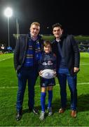 24 November 2017; Matchday mascot Luca Caffrey, from Bray, Wicklow, with Dan Leavy and Tom Daly ahead of the Guinness PRO14 Round 9 match between Leinster and Dragons at the RDS Arena in Dublin. Photo by Brendan Moran/Sportsfile