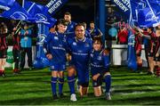 24 November 2017; Matchday mascots Luca Caffrey, from Bray, Wicklow, and Darragh Colton, from Celbridge, Kildare, with captain Isa Nacewa ahead of the Guinness PRO14 Round 9 match between Leinster and Dragons at the RDS Arena in Dublin. Photo by Brendan Moran/Sportsfile