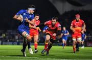 24 November 2017; Max Deegan of Leinster on the way to scoring his side's fourth try during the Guinness PRO14 Round 9 match between Leinster and Dragons at the RDS Arena in Dublin. Photo by Brendan Moran/Sportsfile