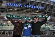 25 November 2017; Ireland supporters, from left, Alessio DeGiuseppe, Federico Arato and Davide Valaaggia prior to the Guinness Series International match between Ireland and Argentina at the Aviva Stadium in Dublin. Photo by Piaras Ó Mídheach/Sportsfile