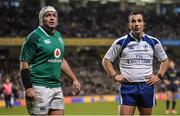 25 November 2017; Referee Mathieu Raynal watches the big screen replay of Argentina's second try scored by Juan Manuel Leguizamon alongside Rory Best of Ireland during the Guinness Series International match between Ireland and Argentina at the Aviva Stadium in Dublin. Photo by Piaras Ó Mídheach/Sportsfile