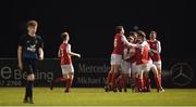 25 November 2017; St Patrick's Athletic players celebrate after Kyle Conway scored their first goal during the SSE Airtricity National Under 15 League Final match between Athlone Town and St Patrick's Athletic at Lisseywollen in Athlone, Co Westmeath. Photo by Stephen McCarthy/Sportsfile