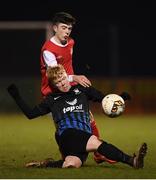 25 November 2017; Tom Devine of Athlone Town in action against Kian Corbally of St Patrick's Athletic during the SSE Airtricity National Under 15 League Final match between Athlone Town and St Patrick's Athletic at Lisseywollen in Athlone, Co Westmeath. Photo by Stephen McCarthy/Sportsfile