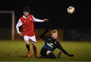 25 November 2017; Kian Corbally of St Patrick's Athletic in action against Tom Devine of Athlone Town during the SSE Airtricity National Under 15 League Final match between Athlone Town and St Patrick's Athletic at Lisseywollen in Athlone, Co Westmeath. Photo by Stephen McCarthy/Sportsfile