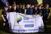 25 November 2017; Athlone Town captain Israel Kimazo is presented with the trophy by the FAI's Eamon Naughton following the SSE Airtricity National Under 15 League Final match between Athlone Town and St Patrick's Athletic at Lisseywollen in Athlone, Co Westmeath. Photo by Stephen McCarthy/Sportsfile
