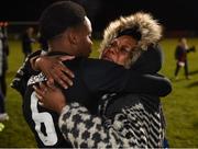 25 November 2017; Athlone Town captain Israel Kimazo celebrates with his grandmother Bijoux following the SSE Airtricity National Under 15 League Final match between Athlone Town and St Patrick's Athletic at Lisseywollen in Athlone, Co Westmeath. Photo by Stephen McCarthy/Sportsfile