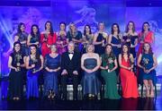 25 November 2017; The 2017 Ladies Football TG4 All Star team, back row, from left, Ciara Hegarty of Donegal, Niamh Hegarty of Donegal, Aimee Mackin of Armagh, Aileen Gilroy of Mayo, Nicole Owens of Dublin, Sinéad Aherne of Dublin, Cora Staunton of Mayo, Noelle Healy of Dublin, Rachel Ruddy of Dublin and Caroline Kelly of Kerry with, front, from left, Lorraine Scanlon of Kerry, Leah Caffrey of Dublin, Helen O'Rourke, CEO, LGFA, Ard Stiúrthóir TG4, Alan Esslemont, President of LGFA Marie Hickey, Sarah Tierney of Mayo, Emma Spillane of Cork and Ciara Trant of Dublin during the TG4 Ladies Football All-Star Awards at the CityWest Hotel in Saggart, Co Dublin. Photo by Brendan Moran/Sportsfile