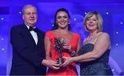 25 November 2017; Caroline Kelly of Kerry is presented with her TG4 All Star award by Ard Stiúrthóir TG4, Alan Esslemont and President of LGFA Marie Hickey during the TG4 Ladies Football All-Star Awards at the CityWest Hotel in Saggart, Co Dublin. Photo by Brendan Moran/Sportsfile