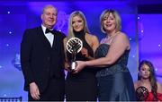 25 November 2017; Emma McCormack, from Co. Dublin, is presented with the Leinster Young Player of the Year award by Ard Stiúrthóir TG4, Alan Esslemont and President of LGFA Marie Hickey during the TG4 Ladies Football All-Star Awards at the CityWest Hotel in Saggart, Co Dublin. Photo by Brendan Moran/Sportsfile