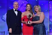 25 November 2017; Kelley Colgan, from Co. Roscommon, is presented with the  Connacht Young Player of the Year award by Ard Stiúrthóir TG4, Alan Esslemont and President of LGFA Marie Hickey during the TG4 Ladies Football All-Star Awards at the CityWest Hotel in Saggart, Co Dublin. Photo by Brendan Moran/Sportsfile