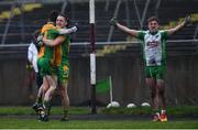 26 November 2017; Corofin players, from left, Kieran Fitzgerald, Kieran Molloy and Bernard Power celebrate at the final whistle of the AIB Connacht GAA Football Senior Club Championship Final match between Corofin and Castlebar Mitchels at Tuam Stadium in Tuam, Galway. Photo by Ramsey Cardy/Sportsfile