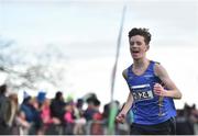 26 November 2017; Cian McPhillips of Longford A.C. crosses the line to win the Boys U16 4000m during the Irish Life Health Juvenile Even Age Cross Country Championships 2017 at the National Sports Campus in Abbotstown, Dublin. Photo by David Fitzgerald/Sportsfile
