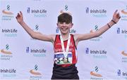 26 November 2017; Oisin Duffy of City of Derry AC Spartans celebrates after winning the U14 Boys 3000m during the Irish Life Health Juvenile Even Age Cross Country Championships 2017 at the National Sports Campus in Abbotstown, Dublin. Photo by David Fitzgerald/Sportsfile