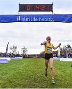 26 November 2017; Natalie Nicholson of St. Catherine's A.C. crosses the line to win the Girls U18 & Junior Women 4000m during the Irish Life Health Juvenile Even Age Cross Country Championships 2017 at the National Sports Campus in Abbotstown, Dublin. Photo by David Fitzgerald/Sportsfile