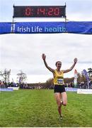 26 November 2017; Natalie Nicholson of St. Catherine's A.C. crosses the line to win the Girls U18 & Junior Women 4000m during the Irish Life Health Juvenile Even Age Cross Country Championships 2017 at the National Sports Campus in Abbotstown, Dublin. Photo by David Fitzgerald/Sportsfile