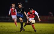 25 November 2017; Cian Leavy of St Patrick's Athletic in action against Adam Cummins of Athlone Town during the SSE Airtricity National Under 15 League Final match between Athlone Town and St Patrick's Athletic at Lisseywollen in Athlone, Co Westmeath. Photo by Stephen McCarthy/Sportsfile