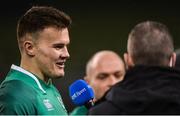 25 November 2017; Jacob Stockdale of Ireland is interviewed by RTÉ after the Guinness Series International match between Ireland and Argentina at the Aviva Stadium in Dublin. Photo by Piaras Ó Mídheach/Sportsfile