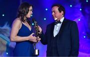 25 November 2017; TG4 Senior Players Player of the Year Noelle Healy of Dublin is interviewed by MC Marty Morrissey during the TG4 Ladies Football All-Star Awards at the CityWest Hotel in Saggart, Co Dublin. Photo by Brendan Moran/Sportsfile